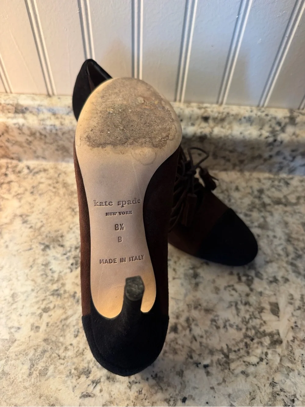 kate spade Brown and Black Suede Lace-Up Heels Tassel Laces Fall Cozy Witch